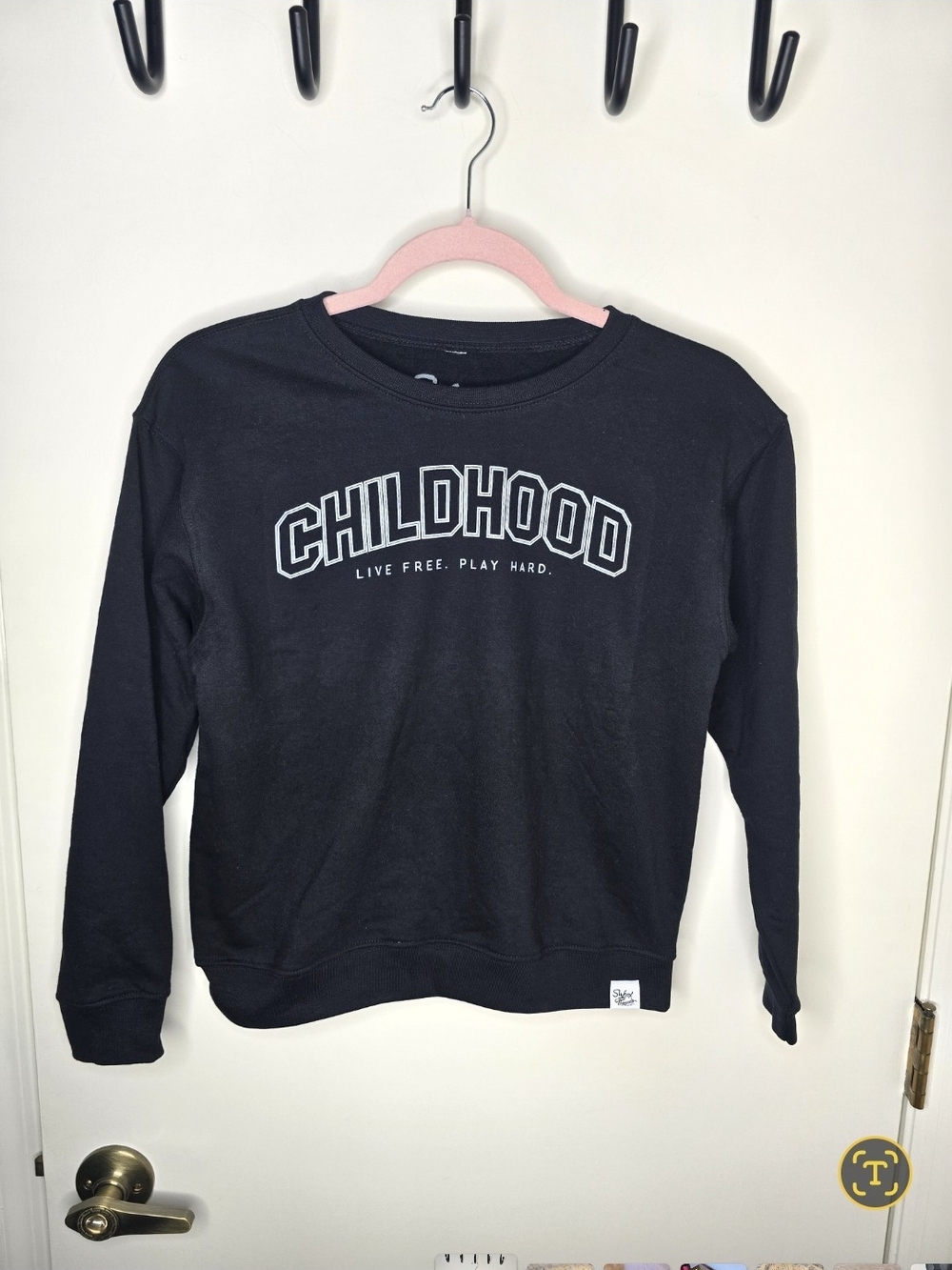 Black 'Childhood Live Free. Play Hard." Graphic Crew Sweatshirt for Kids NWOT